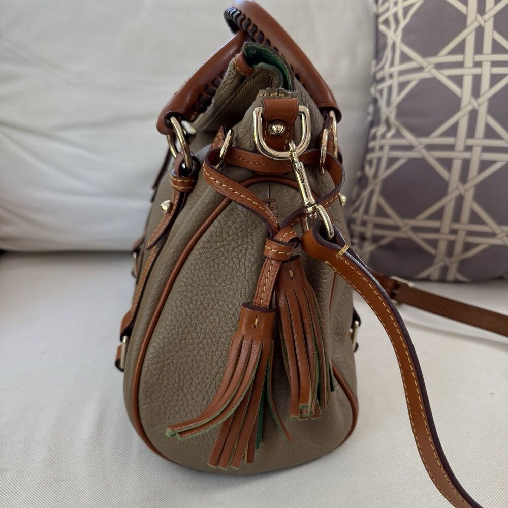 Dooney Bourke Florentine Vachetta Trim Pebble Leather Taupe Tan Satchel - Picture 10 of 10
